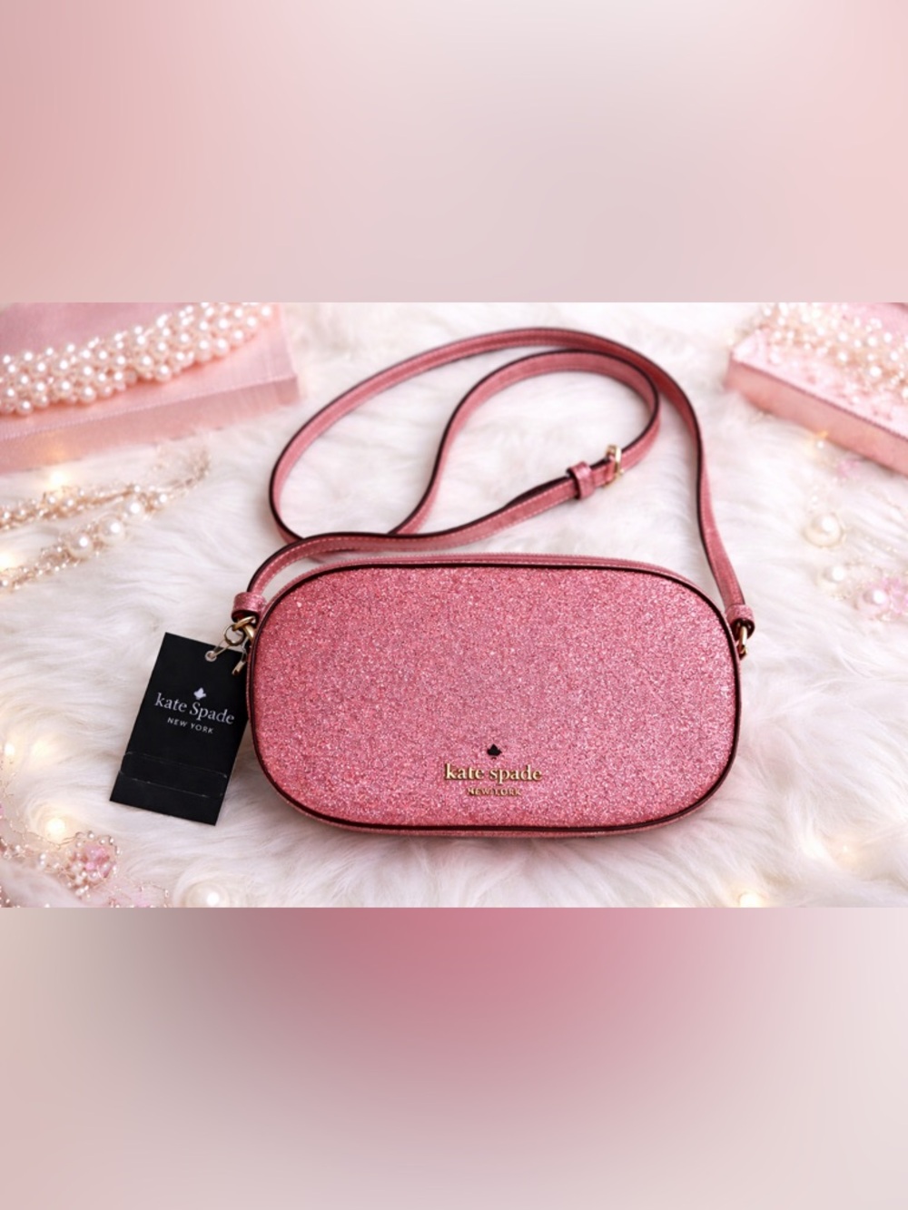 Kate Spade Glitter Crossbody Pink Metallic Sparkle Mini Bag NWT